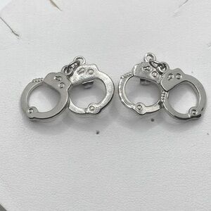 Silver Tone Handcuffs Stud Earrings .9”